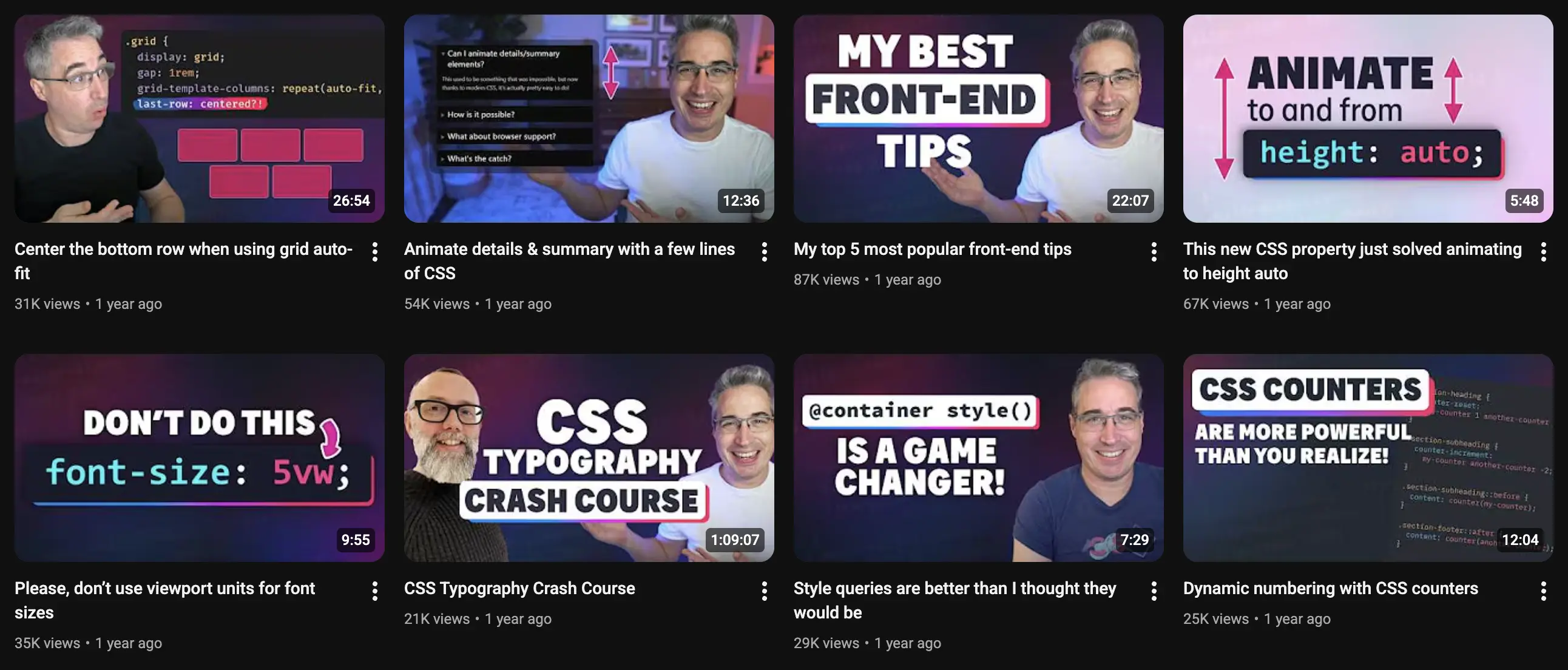 selection of videos on kevin's channel