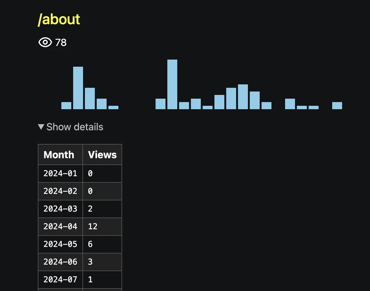 preview of page visits page - details